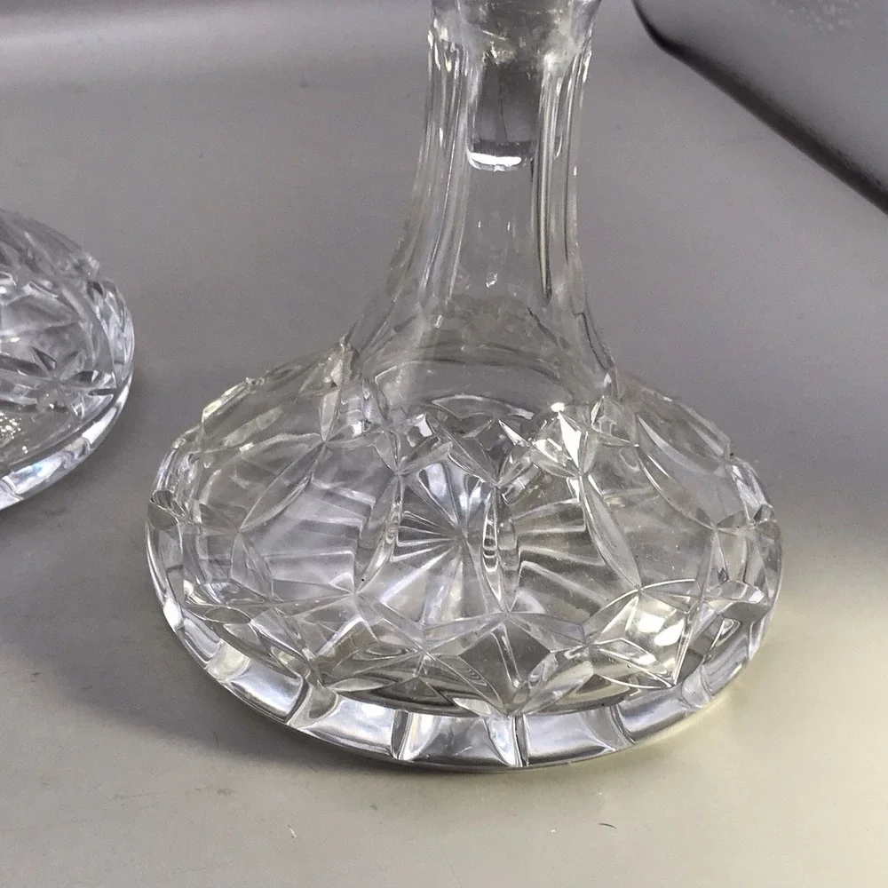2 Small Cut Glass/crystal Decanters Matching Stoppers But Bottles Differ 7